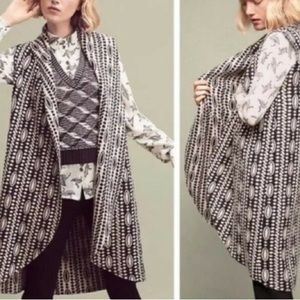 Anthropologie Moth Wool Cotton Blend Long Open Sleeveless Cardigan Sweater
